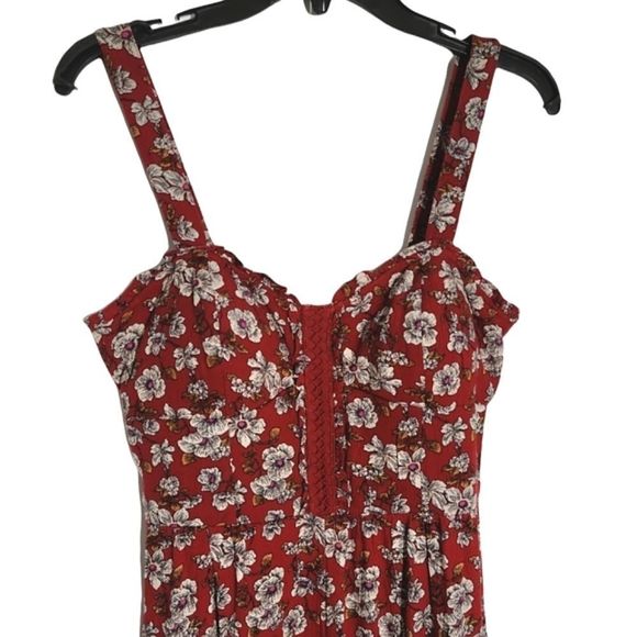 AMERICAN EAGLE Red Floral Jumpsuit Size 10 - Picture 5 of 7